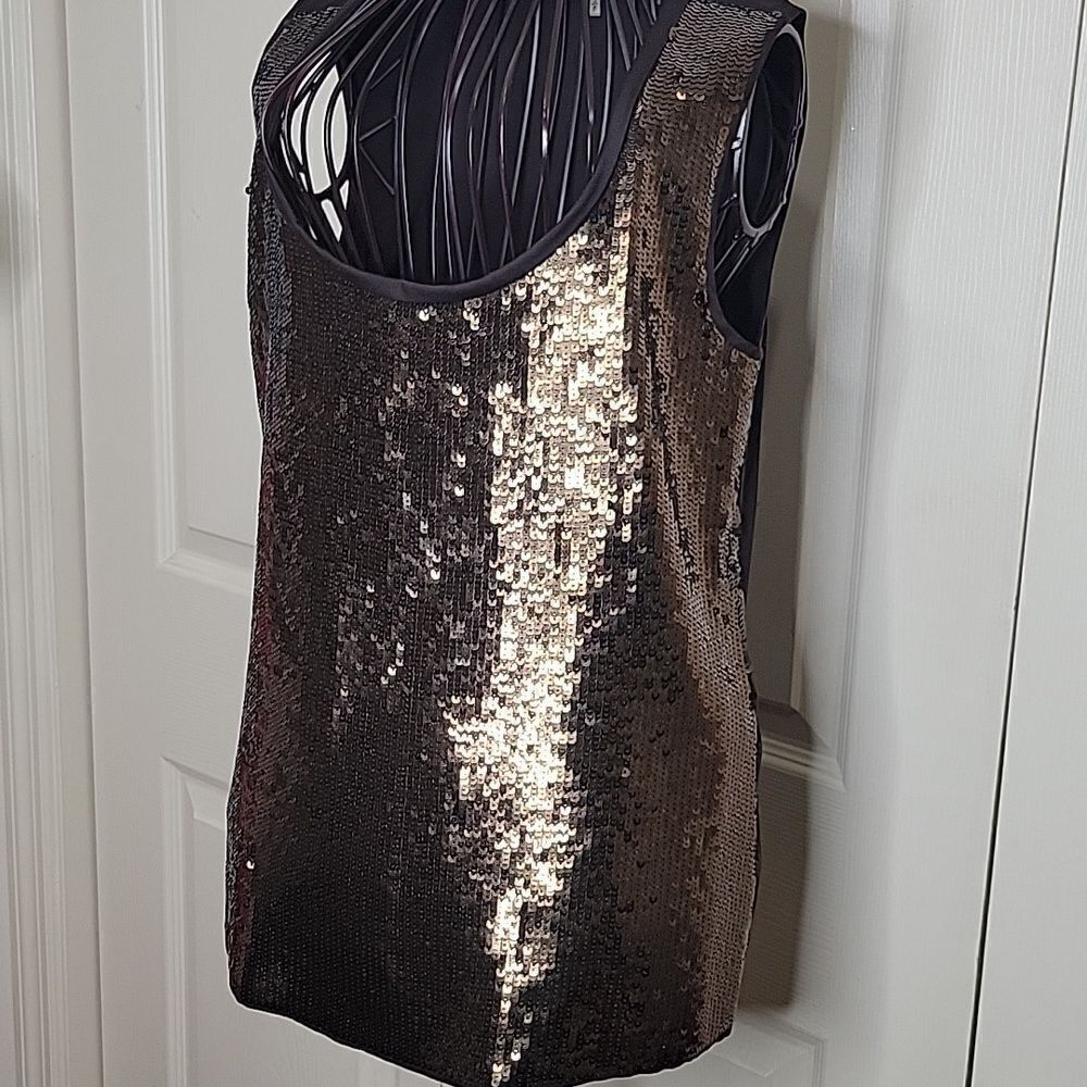 ELIE TAHARI Silk Brown Sequined Sleeveless Blouse Size Small